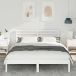 vidaXL Cadru de pat cu headboard Alb 200 x 200 cm Lemn masiv de pin vidaXL Cadru de pat cu headboard Alb 200 x 200 cm Lemn masiv de pin
