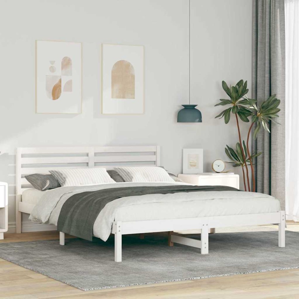 vidaXL Cadru de pat cu headboard Alb 160 x 200 cm Lemn masiv de pin