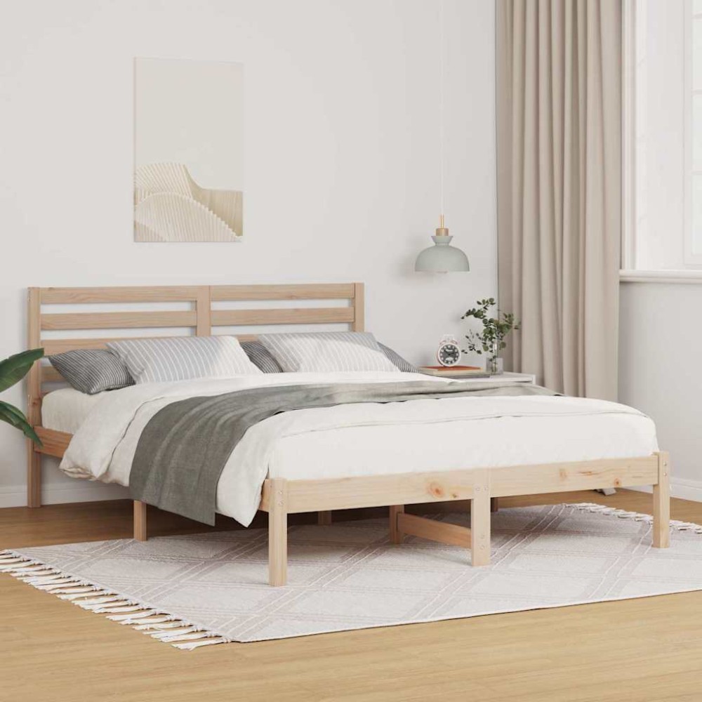 vidaXL Cadru de pat cu headboard Maro 140 x 190 cm Lemn masiv de pin