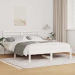 vidaXL Cadru de pat cu headboard Alb 140 x 190 cm Lemn de pin masiv
