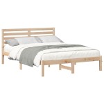 vidaXL Cadru de pat cu headboard Maro 135 x 190 cm Lemn masiv de pin vidaXL Cadru de pat cu headboard Maro 135 x 190 cm Lemn masiv de pin