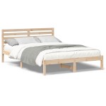 vidaXL Cadru de pat cu headboard Maro 140 x 210 cm Lemn masiv de pin vidaXL Cadru de pat cu headboard Maro 140 x 210 cm Lemn masiv de pin