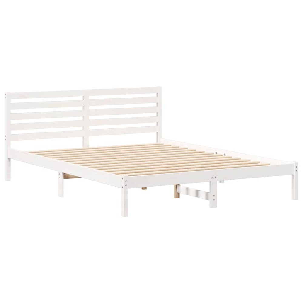 vidaXL Cadru de pat cu headboard Alb 160 x 210 cm Lemn masiv de pin