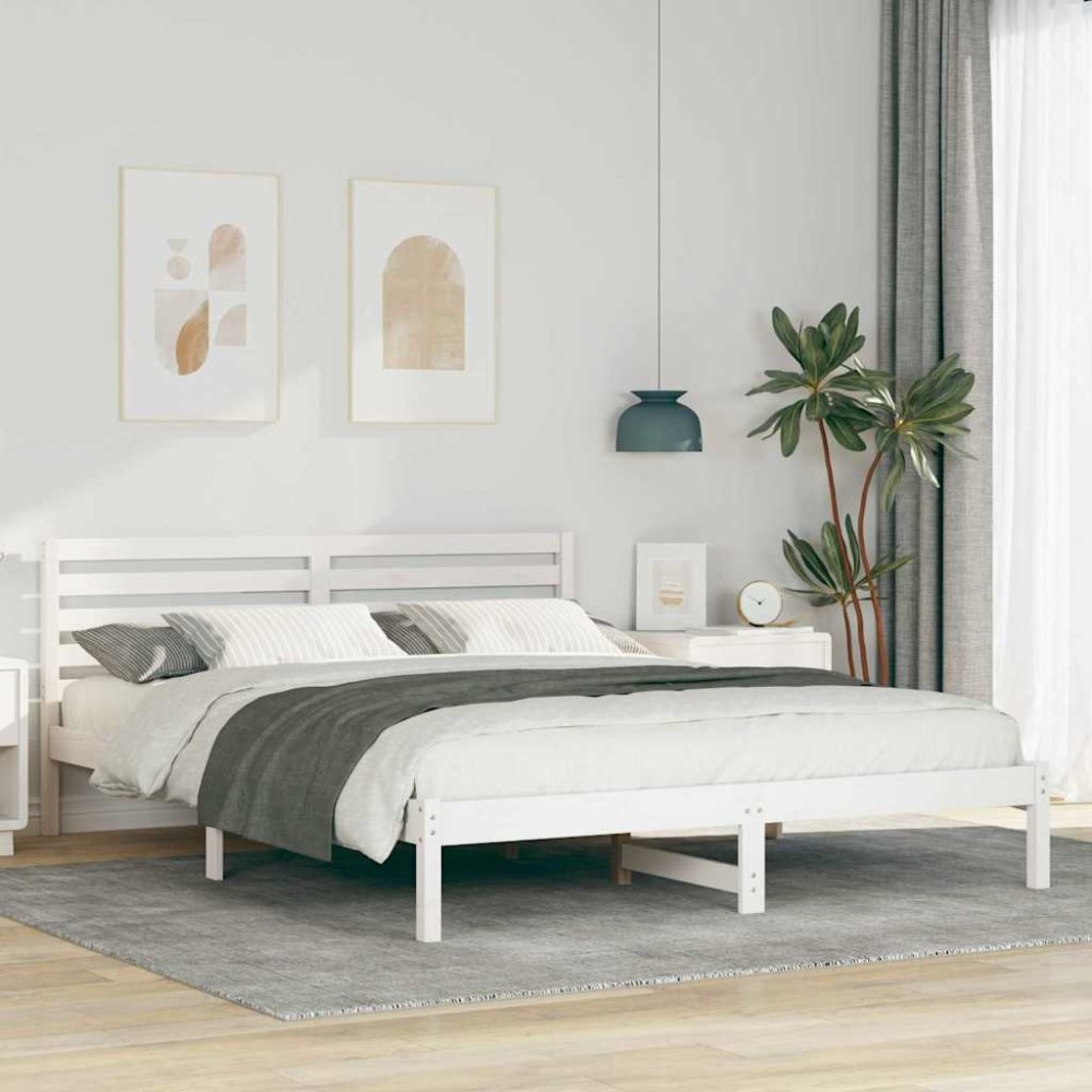 vidaXL Cadru de pat cu headboard Alb 160 x 210 cm Lemn masiv de pin