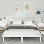 vidaXL Cadru de pat cu headboard Alb 160 x 210 cm Lemn masiv de pin vidaXL Cadru de pat cu headboard Alb 160 x 210 cm Lemn masiv de pin