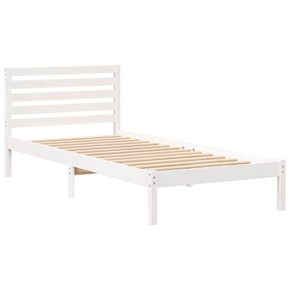 vidaXL Cadru de pat cu headboard Alb 100 x 220 cm Lemn masiv de pin