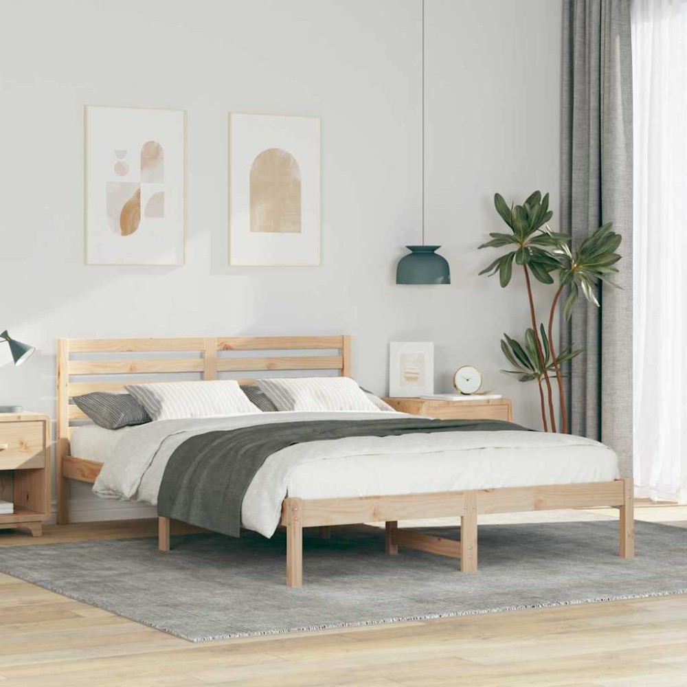 vidaXL Cadru de pat cu headboard Maro 140 x 220 cm Lemn masiv de pin