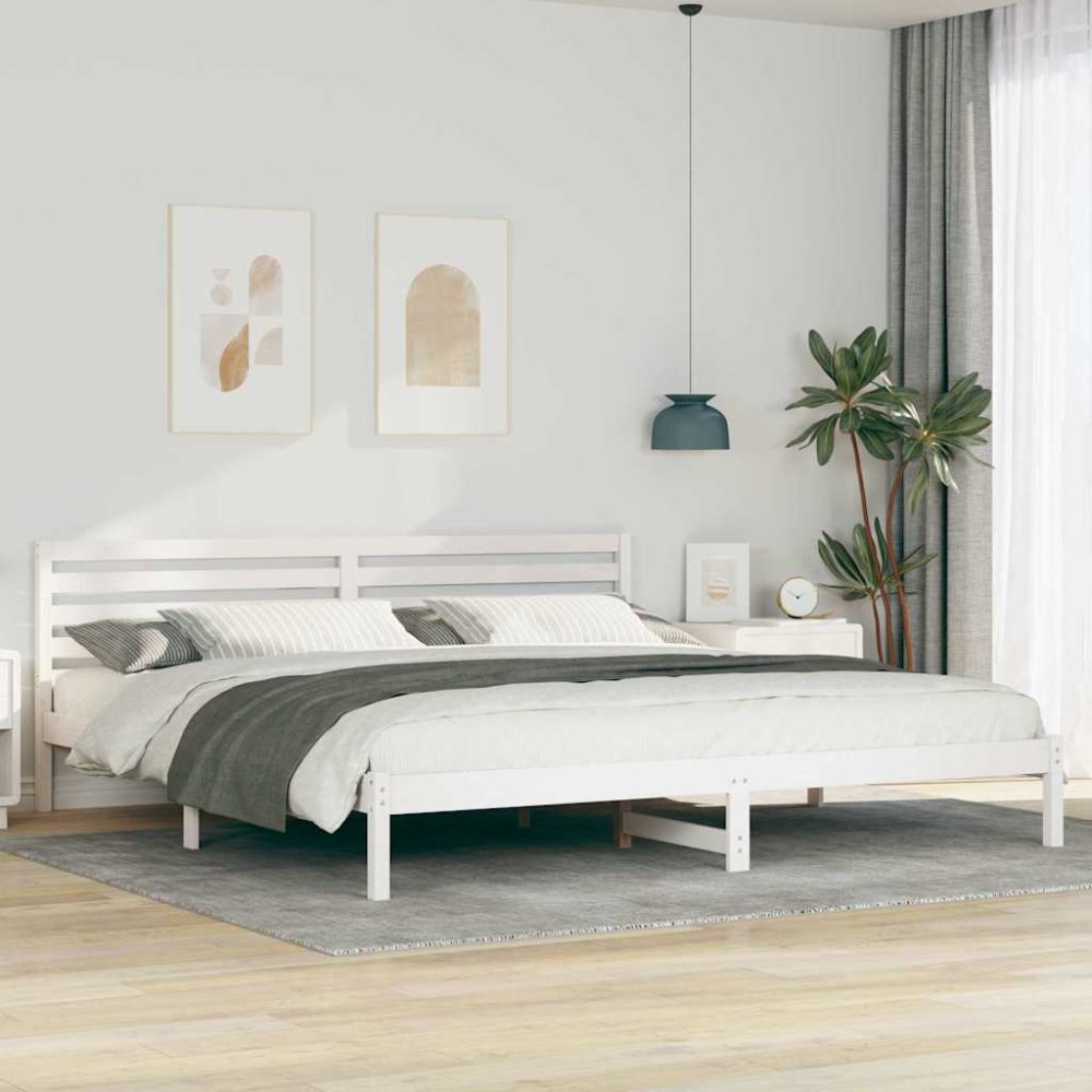 vidaXL Cadru de pat cu headboard Alb 180 x 220 cm Lemn masiv de pin