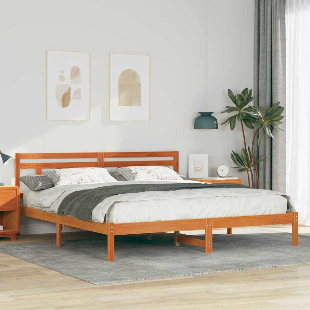 vidaXL Cadru de pat cu headboard Maro Lemn de brad