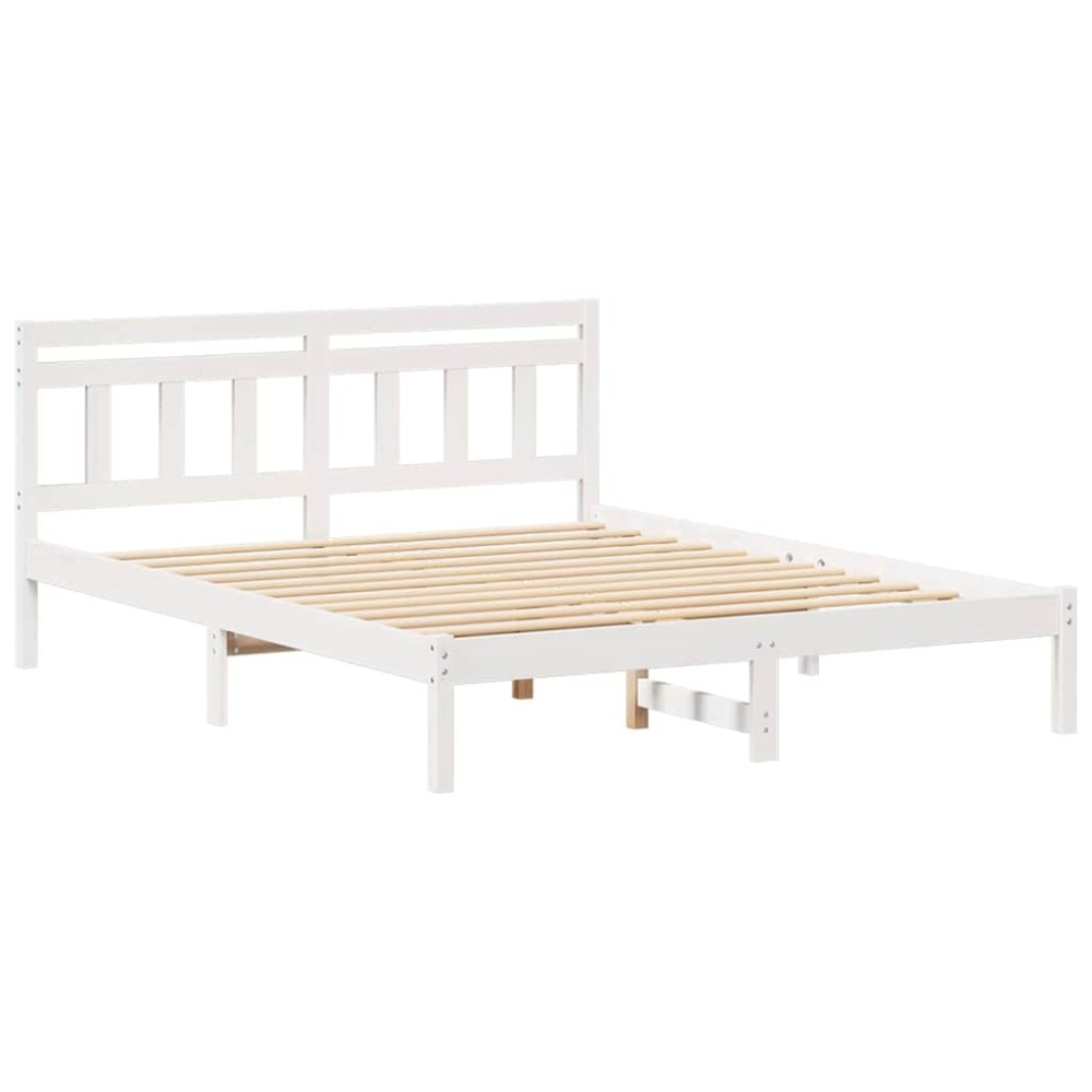 vidaXL Cadru de pat cu headboard Alb Dublu Standard Lemn de brad
