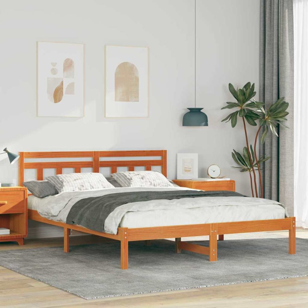 vidaXL Cadru de pat cu headboard Maro Lemn de brad