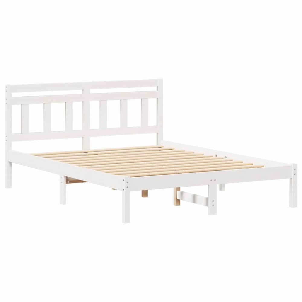 vidaXL Cadru de pat Alb 135 x 190 cm Lemn masiv de pin