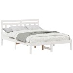 vidaXL Cadru de pat Alb 135 x 190 cm Lemn masiv de pin