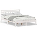 vidaXL Cadru de pat Alb 135 x 190 cm Lemn masiv de pin