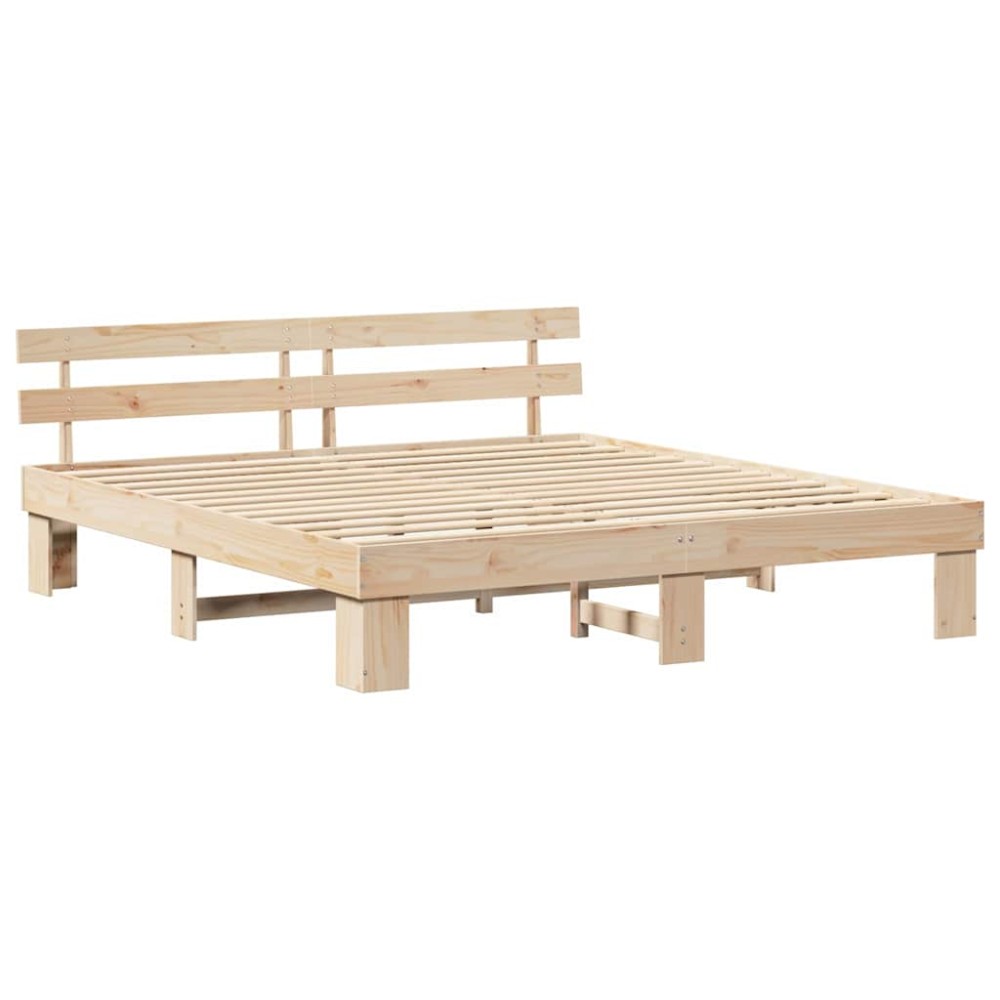 vidaXL Cadru de pat cu headboard Maro 200 x 200 cm Lemn masiv de pin