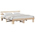 vidaXL Cadru de pat cu headboard Maro 200 x 200 cm Lemn masiv de pin vidaXL Cadru de pat cu headboard Maro 200 x 200 cm Lemn masiv de pin