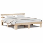 vidaXL Cadru de pat cu headboard Maro 200 x 200 cm Lemn masiv de pin vidaXL Cadru de pat cu headboard Maro 200 x 200 cm Lemn masiv de pin