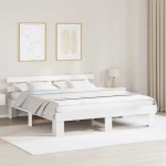 vidaXL Cadru de pat cu headboard Alb 200 x 200 cm Lemn masiv de pin vidaXL Cadru de pat cu headboard Alb 200 x 200 cm Lemn masiv de pin