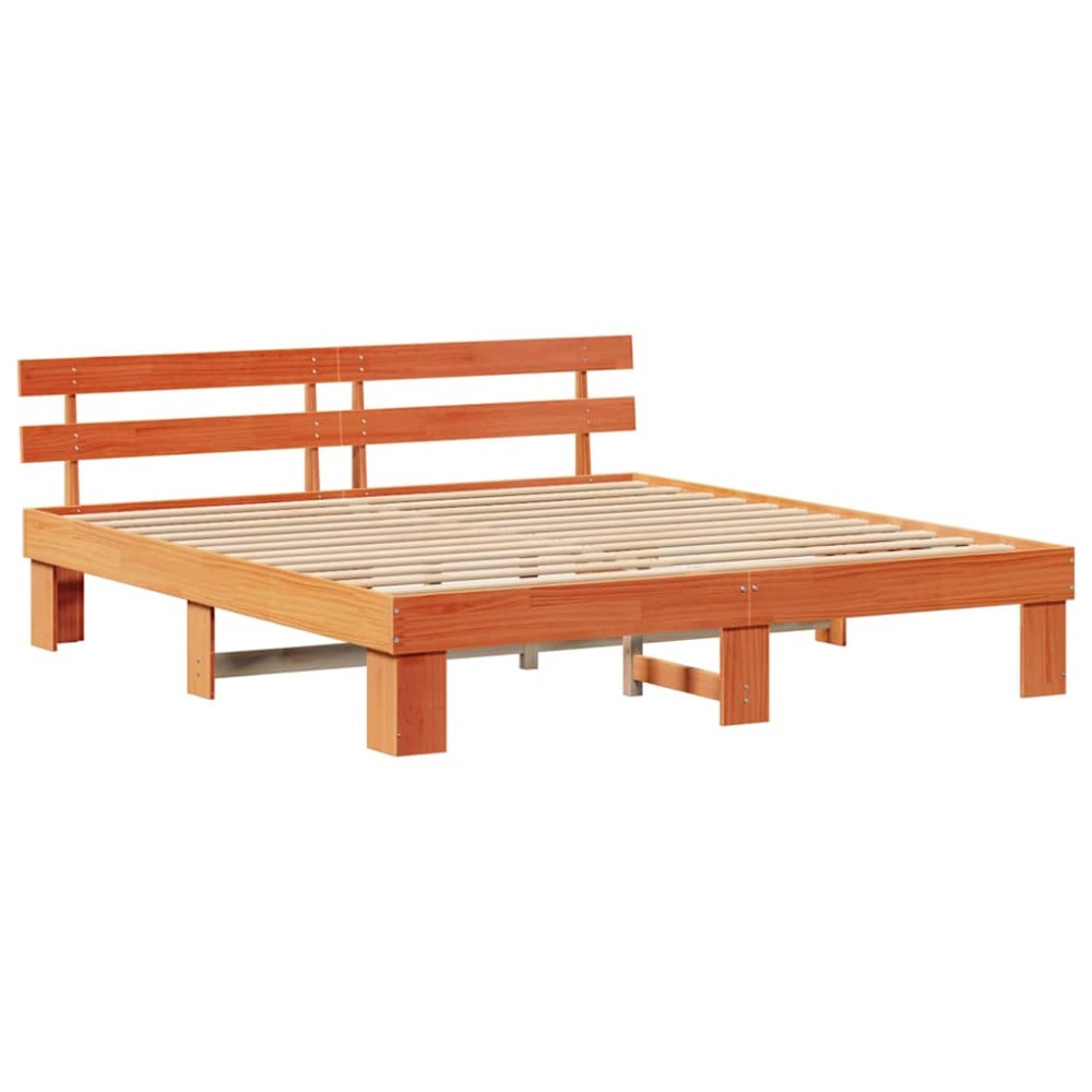 vidaXL Cadru de pat cu headboard Maro 200 x 200 cm Lemn masiv de pin
