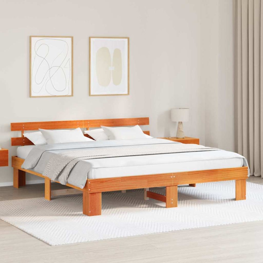 vidaXL Cadru de pat cu headboard Maro 200 x 200 cm Lemn masiv de pin