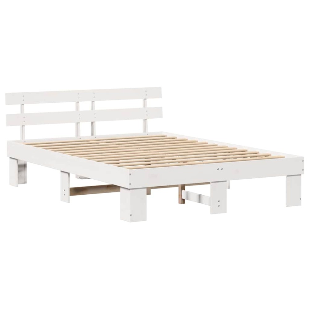 vidaXL Cadru de pat cu headboard Alb 160 x 200 cm Lemn masiv de pin
