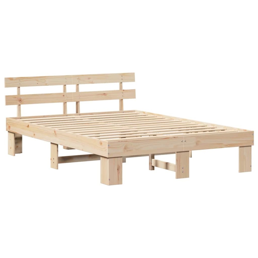 vidaXL Cadru de pat cu headboard Maro 150 x 200 cm Lemn masiv de pin