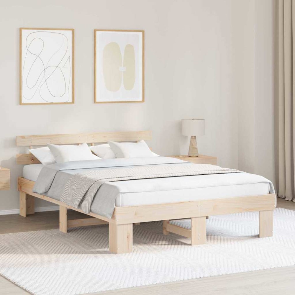 vidaXL Cadru de pat cu headboard Maro 150 x 200 cm Lemn masiv de pin