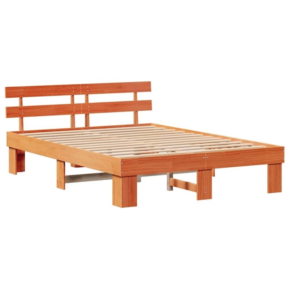 vidaXL Cadru de pat cu headboard Maro 150 x 200 cm Lemn masiv de pin