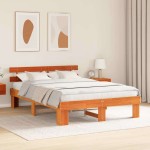 vidaXL Cadru de pat cu headboard Maro 150 x 200 cm Lemn masiv de pin