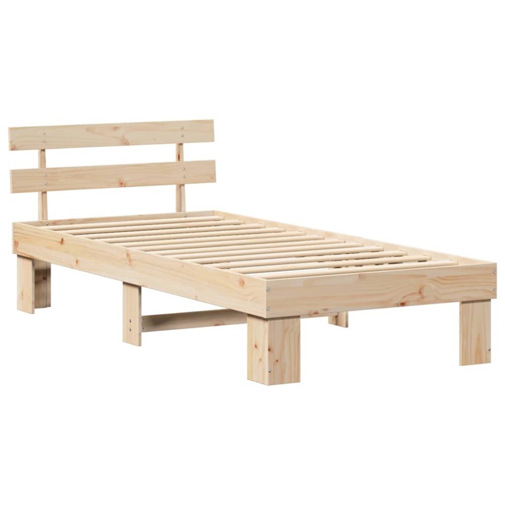 vidaXL Cadru de pat cu headboard Maro 75 x 190 cm Lemn masiv de pin