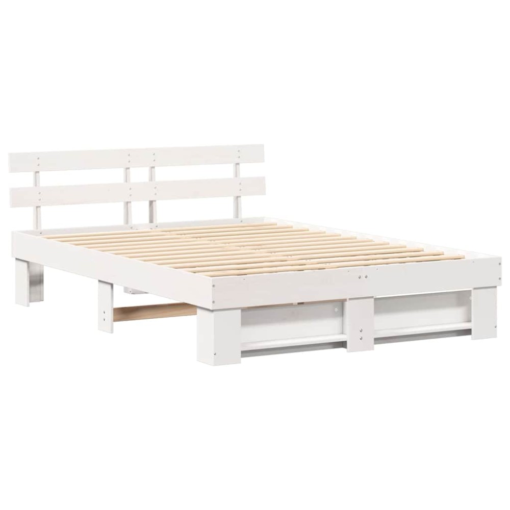 vidaXL Cadru de pat cu headboard Alb 160 x 200 cm Lemn masiv de pin