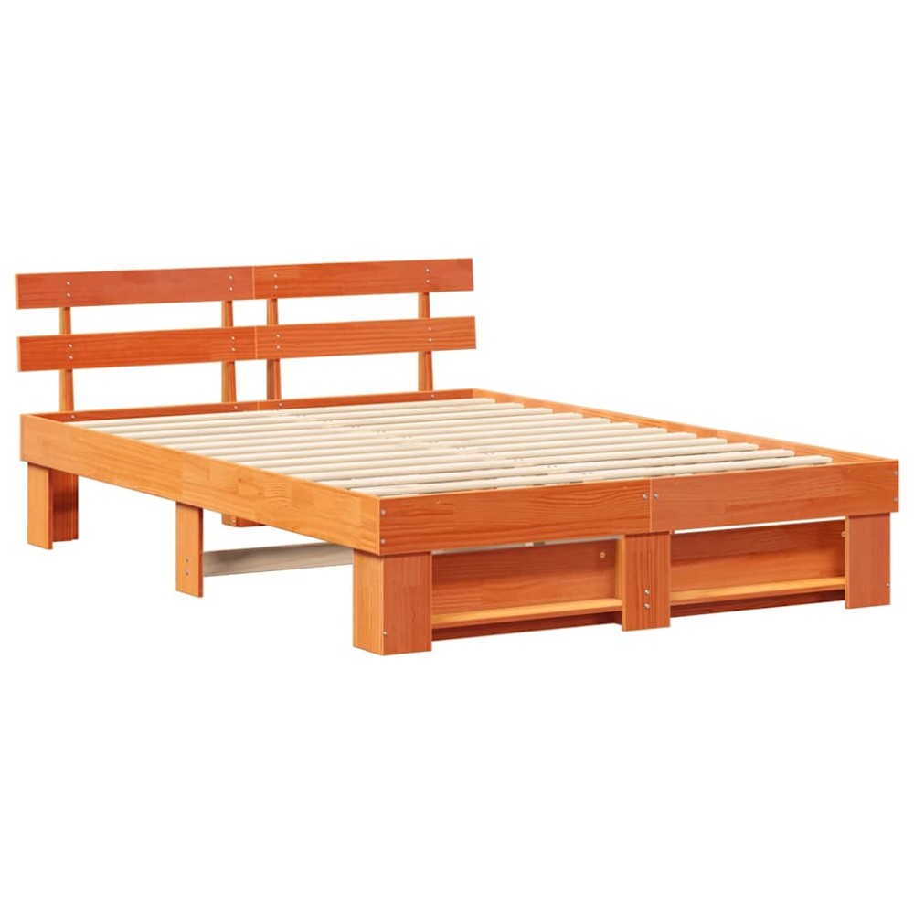 vidaXL Cadru de pat cu headboard Maro ceruit 160 x 200 cm Lemn de brad