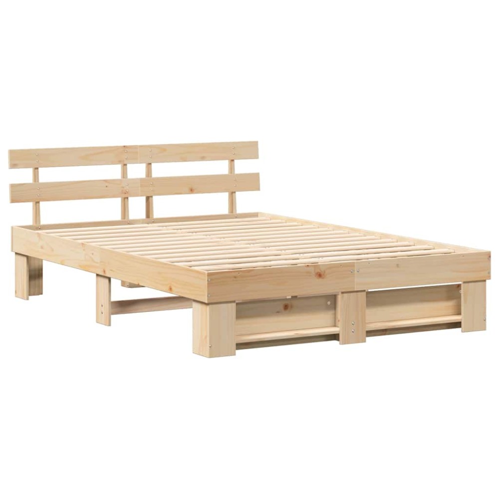 vidaXL Cadru de pat cu headboard Maro 150 x 200 cm Lemn masiv de pin