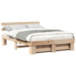 vidaXL Cadru de pat cu headboard Maro 140 x 200 cm Lemn masiv de pin vidaXL Cadru de pat cu headboard Maro 140 x 200 cm Lemn masiv de pin
