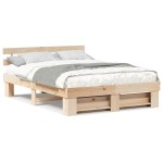vidaXL Cadru de pat cu headboard Maro 140 x 200 cm Lemn masiv de pin vidaXL Cadru de pat cu headboard Maro 140 x 200 cm Lemn masiv de pin
