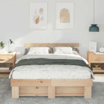 vidaXL Cadru de pat cu headboard Maro 140 x 200 cm Lemn masiv de pin vidaXL Cadru de pat cu headboard Maro 140 x 200 cm Lemn masiv de pin