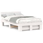 vidaXL Cadru de pat cu headboard Alb 140 x 190 cm Lemn de pin masiv
