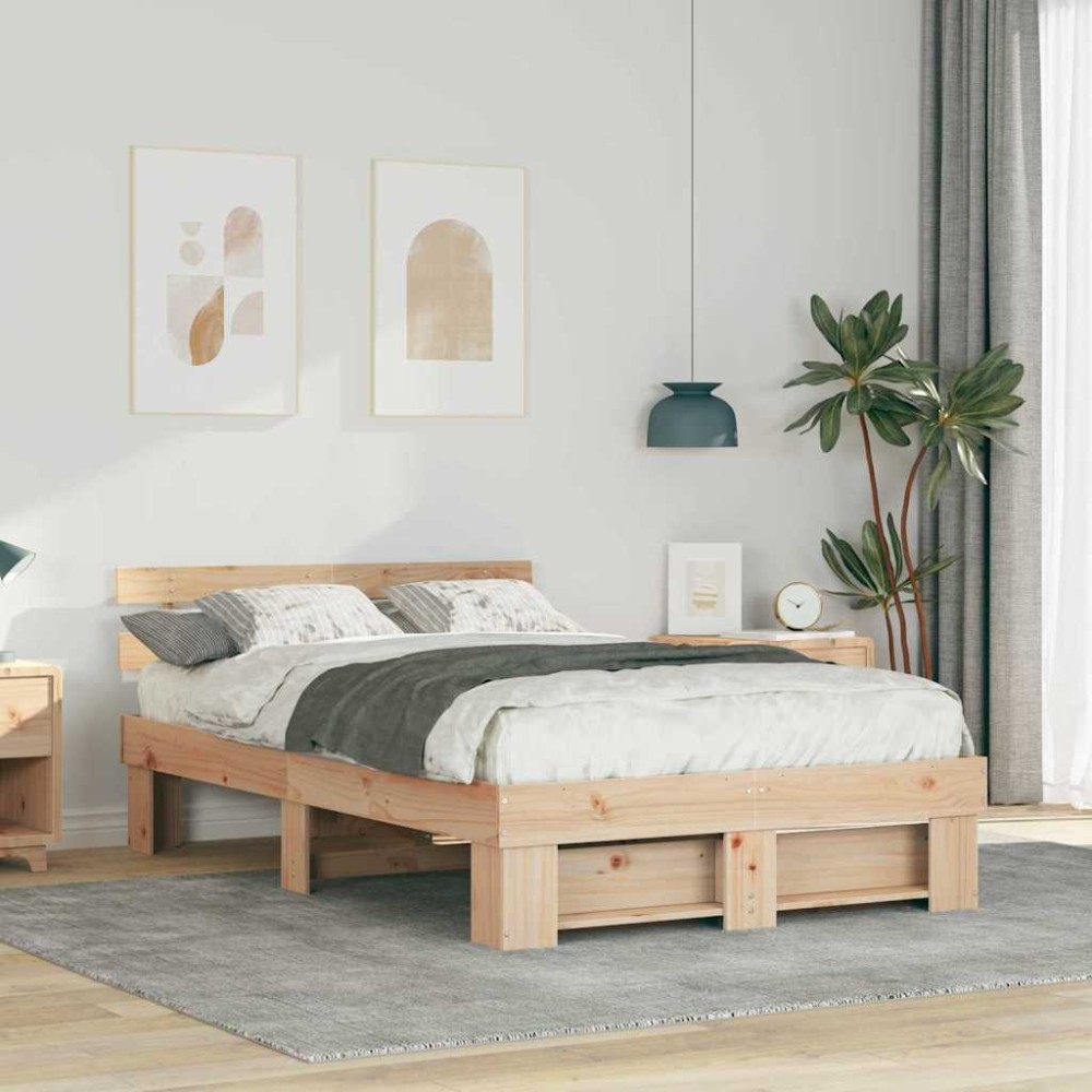 vidaXL Cadru de pat cu headboard Maro 120 x 190 cm Lemn masiv de pin