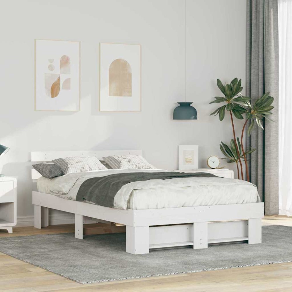 vidaXL Cadru de pat cu headboard Alb 120 x 190 cm Lemn masiv de pin