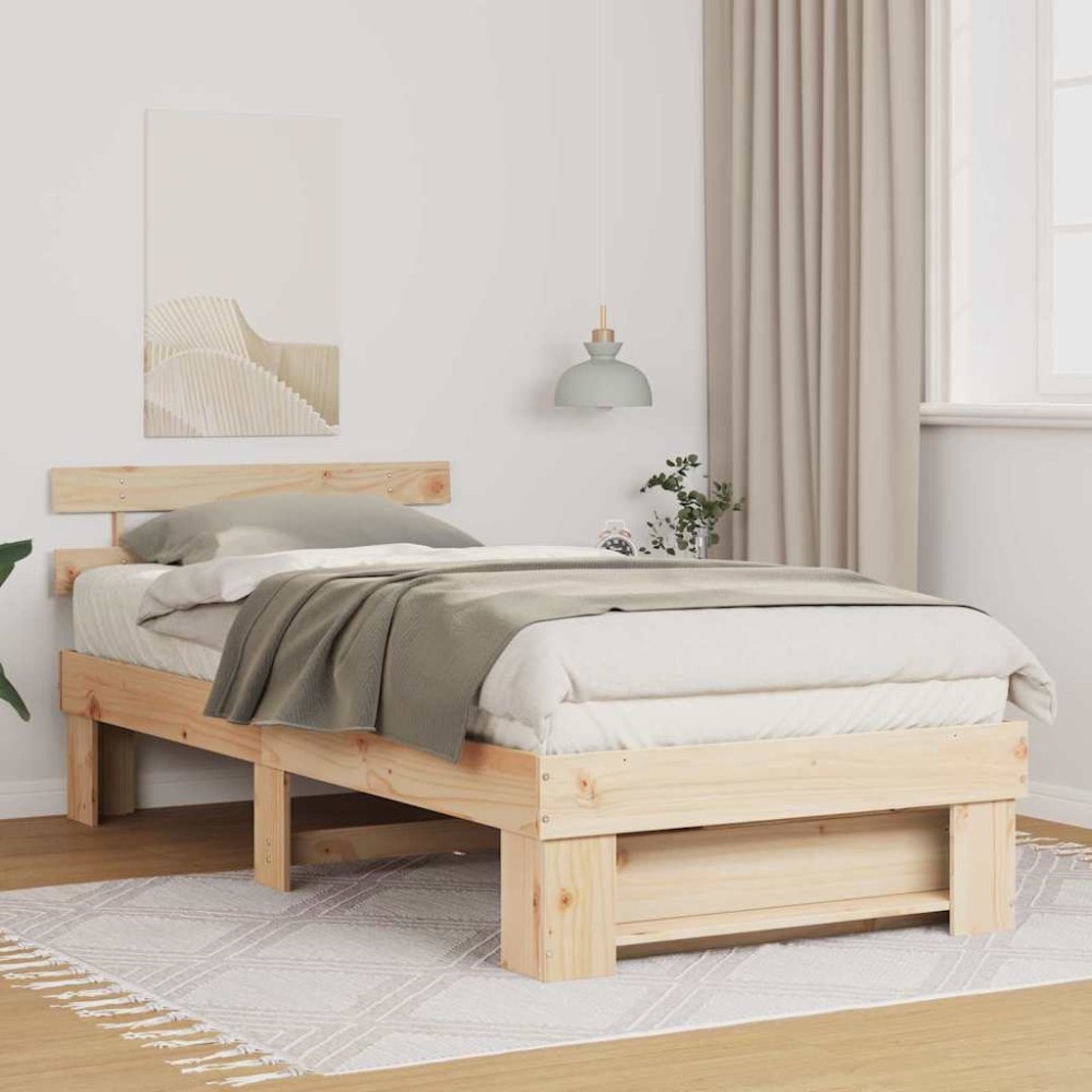 vidaXL Cadru de pat cu headboard Maro 100 x 200 cm Lemn masiv de pin