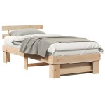 vidaXL Cadru de pat cu headboard Maro 100 x 200 cm Lemn masiv de pin vidaXL Cadru de pat cu headboard Maro 100 x 200 cm Lemn masiv de pin