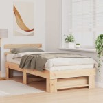vidaXL Cadru de pat cu headboard Maro 100 x 200 cm Lemn masiv de pin vidaXL Cadru de pat cu headboard Maro 100 x 200 cm Lemn masiv de pin