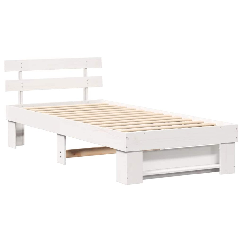 vidaXL Cadru de pat cu headboard Alb 100 x 200 cm Lemn masiv de pin