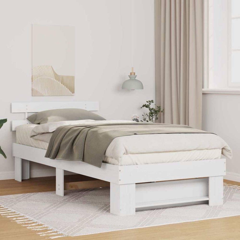 vidaXL Cadru de pat cu headboard Alb 100 x 200 cm Lemn masiv de pin
