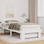 vidaXL Cadru de pat cu headboard Alb 100 x 200 cm Lemn masiv de pin