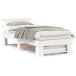 vidaXL Cadru de pat cu headboard Alb 100 x 200 cm Lemn masiv de pin