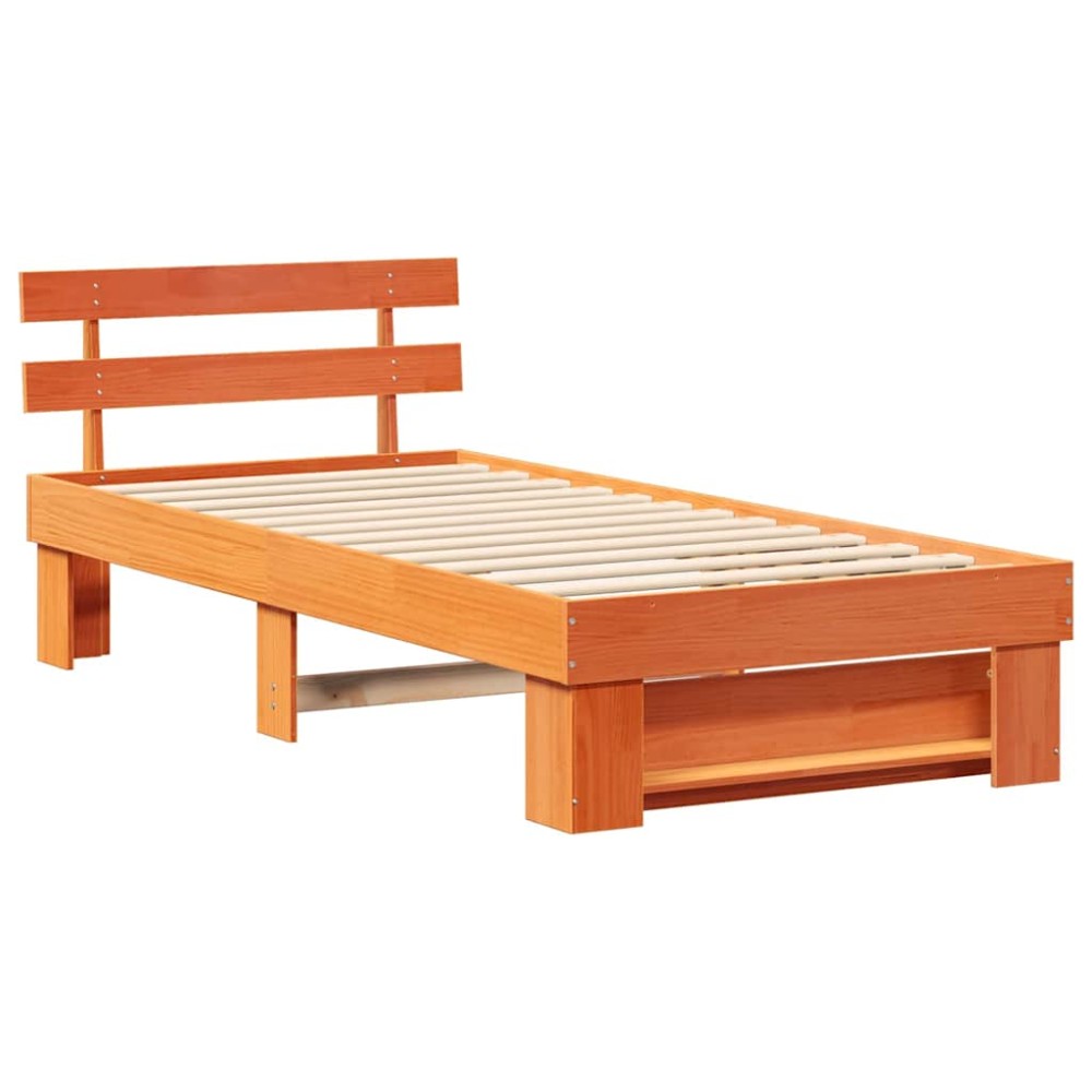 vidaXL Cadru de pat cu headboard Maro ceruit 75 x 190 cm Lemn de brad