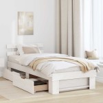 vidaXL Cadru de pat cu headboard Alb 100 x 200 cm Lemn de pin masiv