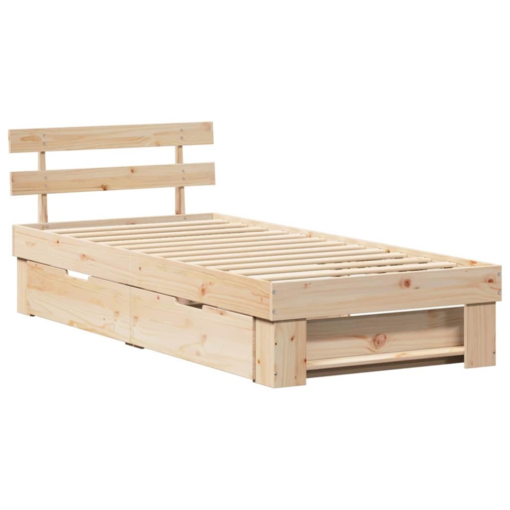 vidaXL Cadru de pat cu headboard Maro 75 x 190 cm Lemn masiv de pin