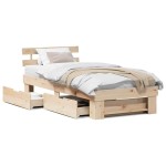 vidaXL Cadru de pat cu headboard Maro 75 x 190 cm Lemn masiv de pin